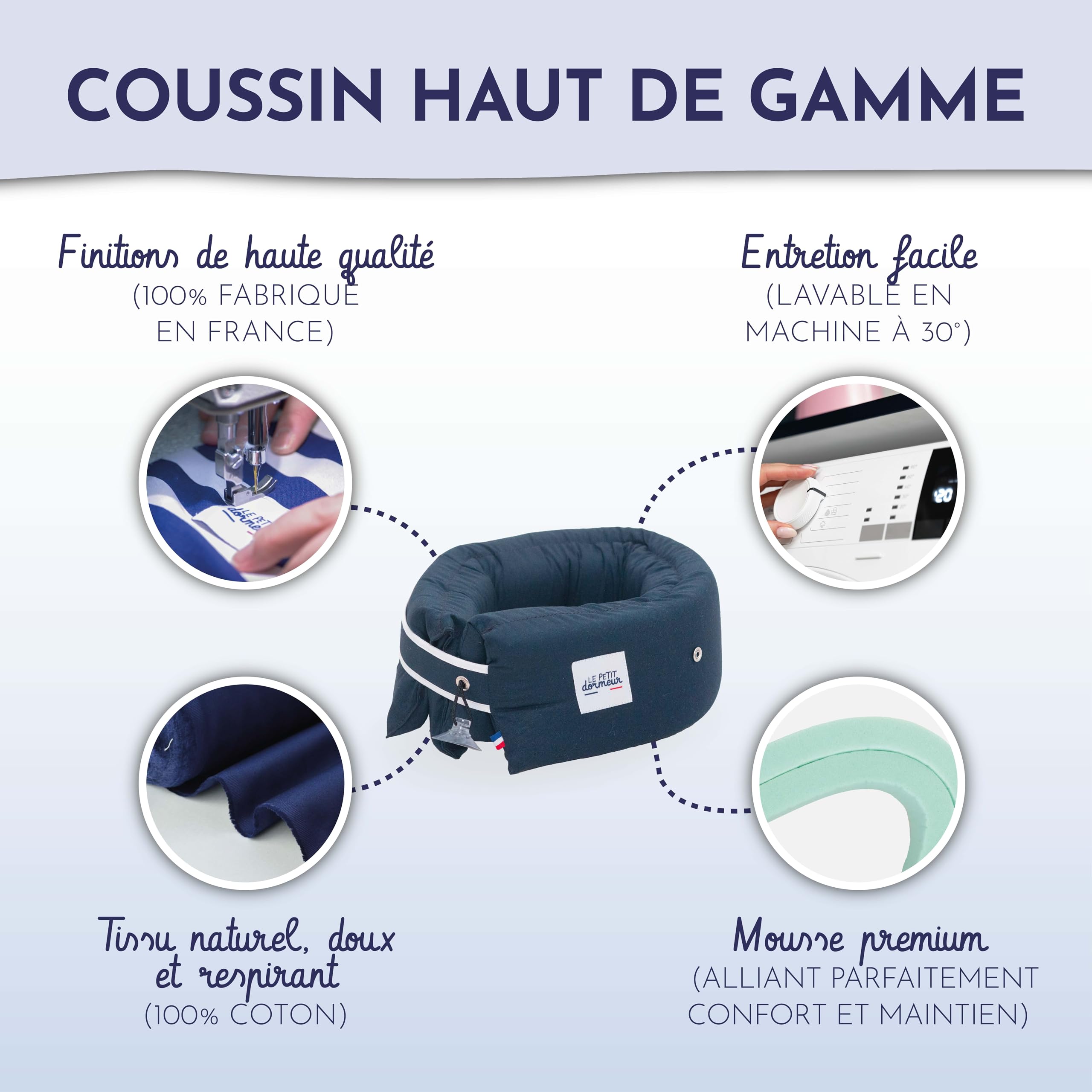 Coussin de Voyage Coussin Avion Ergonomique 3 en 1 - Oreiller de Voyage Ultra Confort - Pratique & Compact - Fabriqué en France - Lavable en Machine - Bleu Nuit