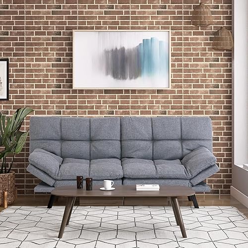 Opoiar Armrests Futon Sofa Bed,Modern Convertible Loveseats,Folding Futon Sofa Bed for Compact Living Space,Living Room, Apartment,Office,Lounge,Drom,71"/Grey