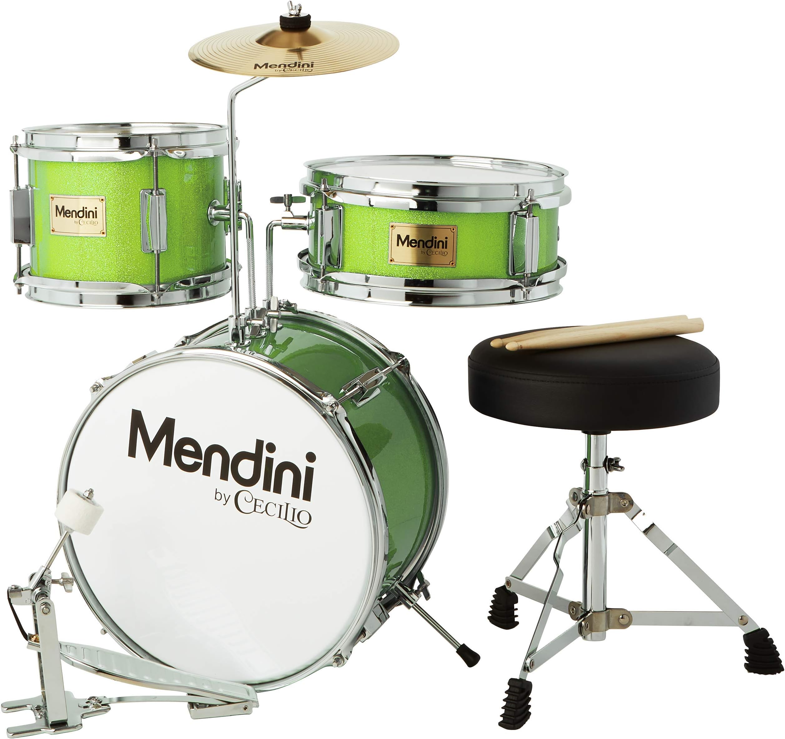 Drum Set, 3 Piece Junior Drum Set for Beginners with Bass Tom Snare Drum, 13 inch Drum Kit with Snare, Cymbal, Drumsticks, Adjustable Seat (Metallic Green)