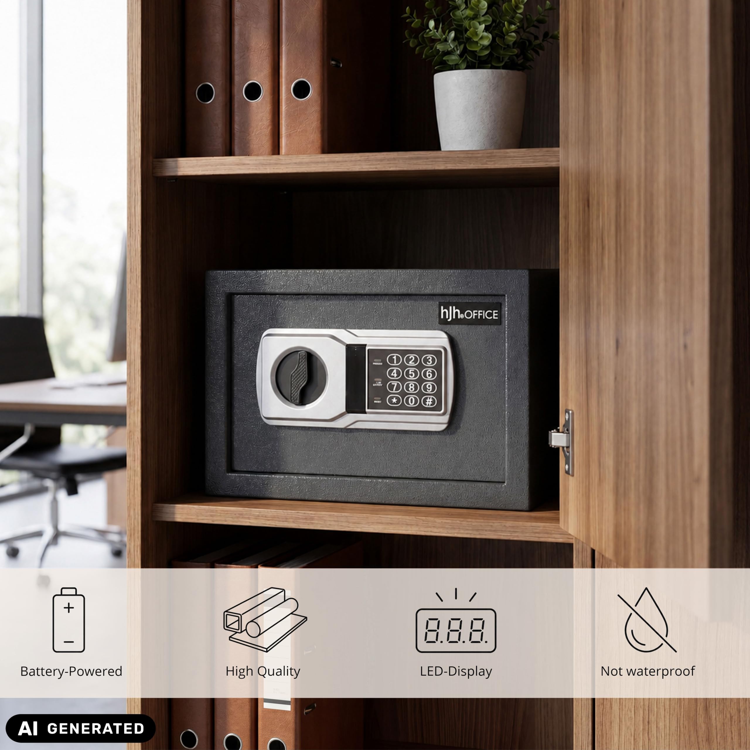 hjh OFFICE Tresor Compact Basic Coffre-fort en acier 35 x 25 x 25 cm