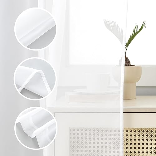 Miniatura 6 de Karseteli 2 paneles de cortinas semitransparentes de gasa blanca de 72 pulgadas de largo, con bolsillo para cortinero, tratamiento de ventana para