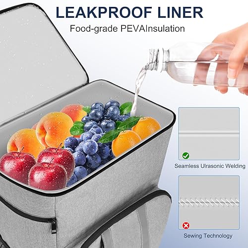 Miniatura 4 de HAMOPY Mochila térmica térmica de 40 latas, mochila de almuerzo para hombres y mujeres, mochila ligera a prueba de fugas con compartimento