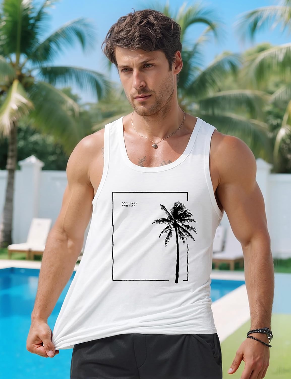 Men Tank Top Beach Summer Hawaii Vacation Plam Tree Graphic Workout Muscle Sleeveless Shirts for Men - Image 6
