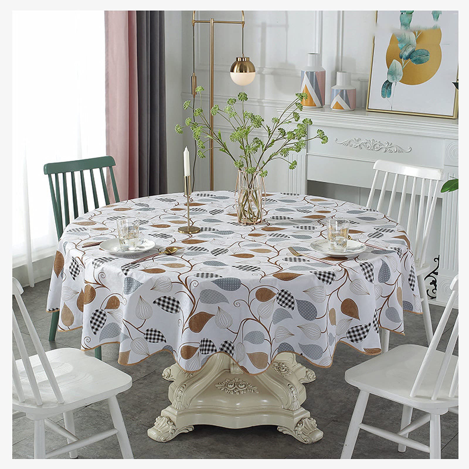 Nappe ronde de jardin pour garden party motif café en polyuréthane imperméable