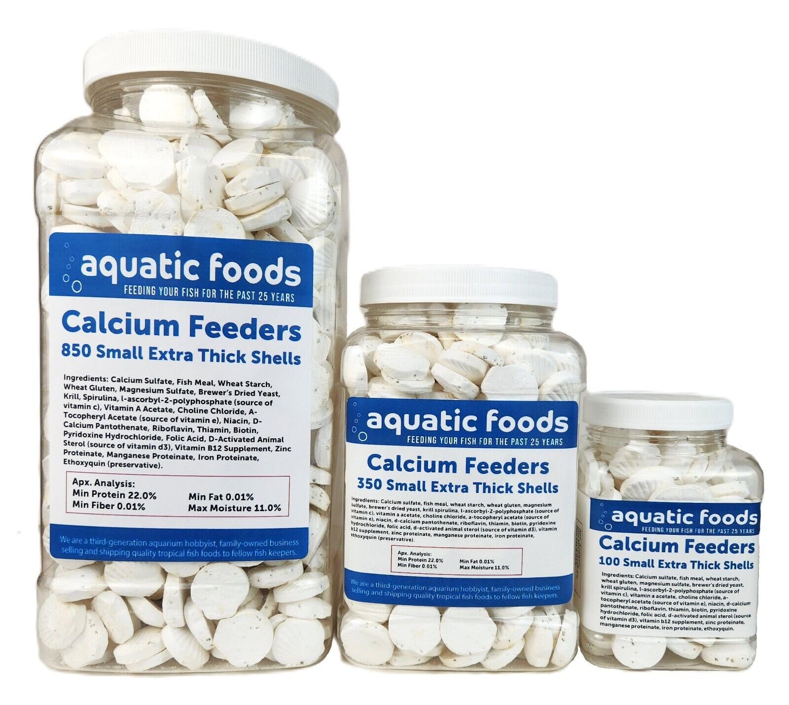 Aquatic Foods Inc. Calcium Feeder Small Shells. Extra Thick Shells for Shrimp, Snails, Crabs, Crayfish, Hermit Crabs and All Tropical Fish…100 Count Jar