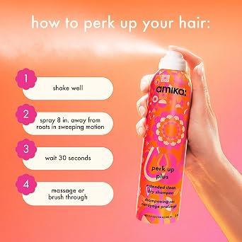 amika perk up plus extended clean dry shampoo | lightweight + buildable, extend time even further between wash days, invisible finish + no white residue, for all hair types