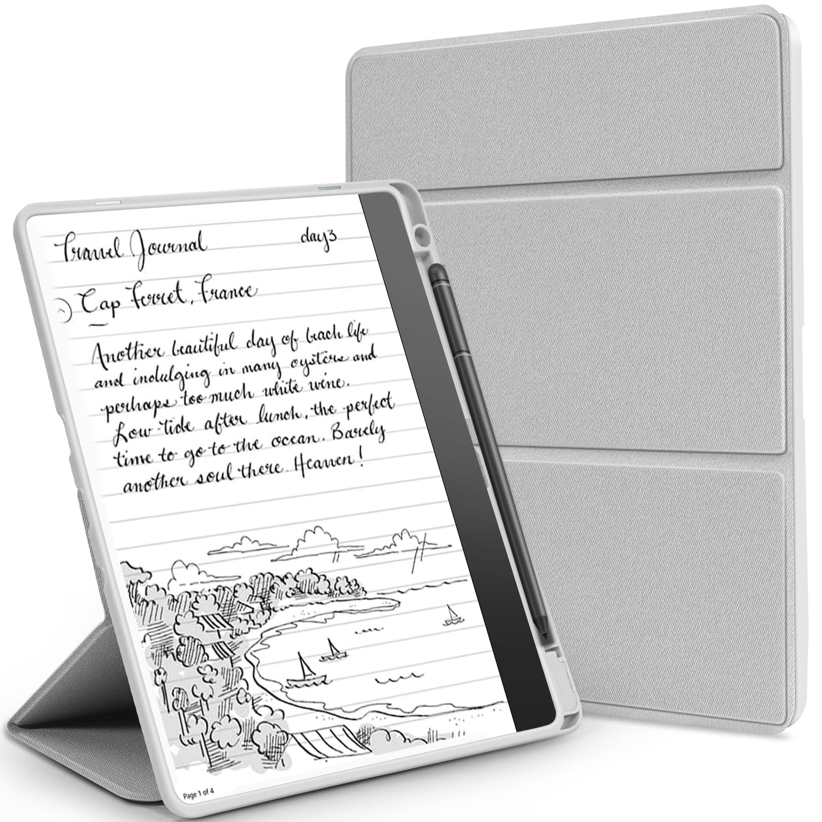 Custodia con supporto per Kindle Scribe (versione 2022/2024), custodia a tre ante in pelle PU di alta qualità con portapenne, compatibile con Kindle Scribe, auto sleep/wake, grigio