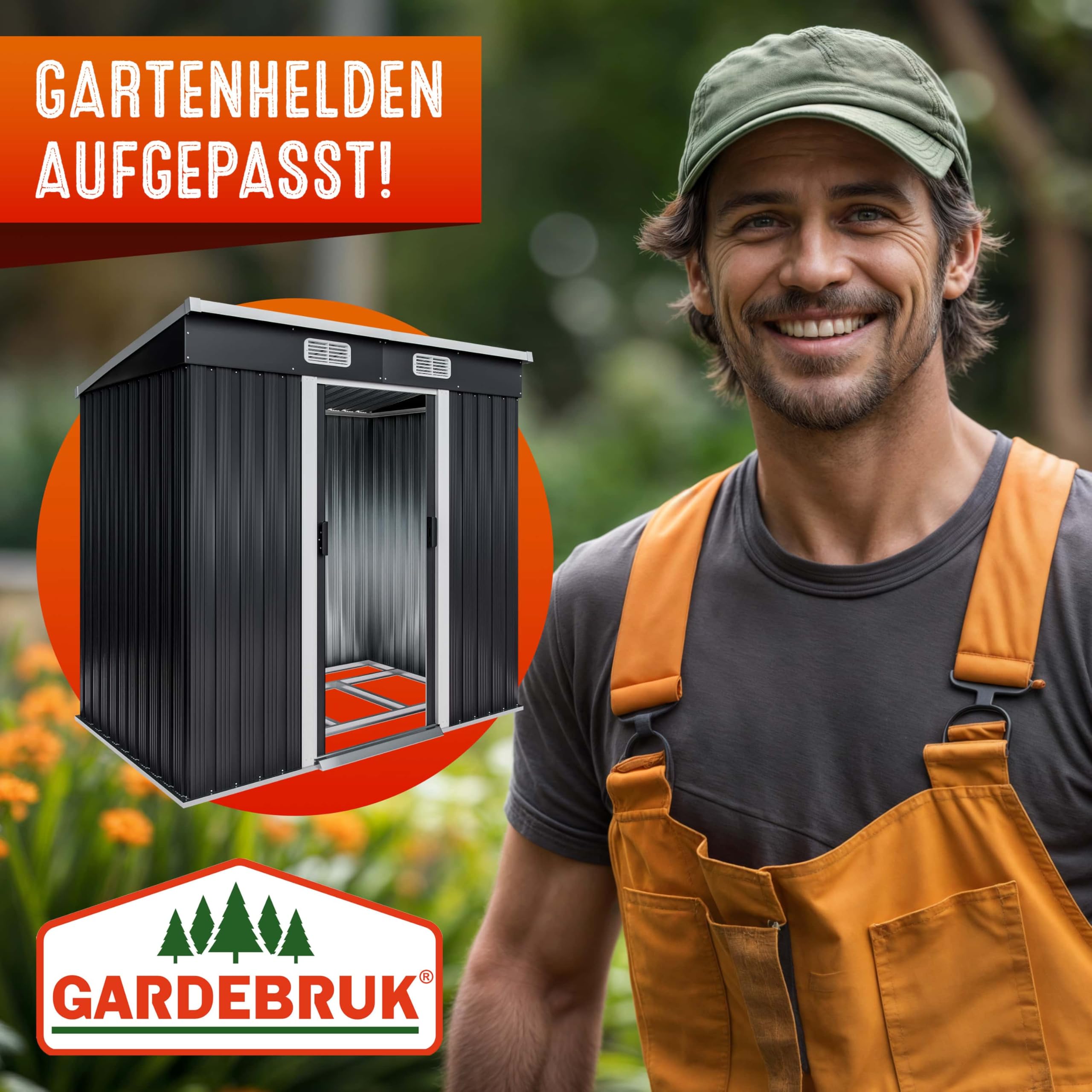 GARDEBRUK® L Metall Gerätehaus 2m² mit Fundament 200x125x180cm Schiebetür Anthrazit Geräteschuppen Gartenhaus 4m³