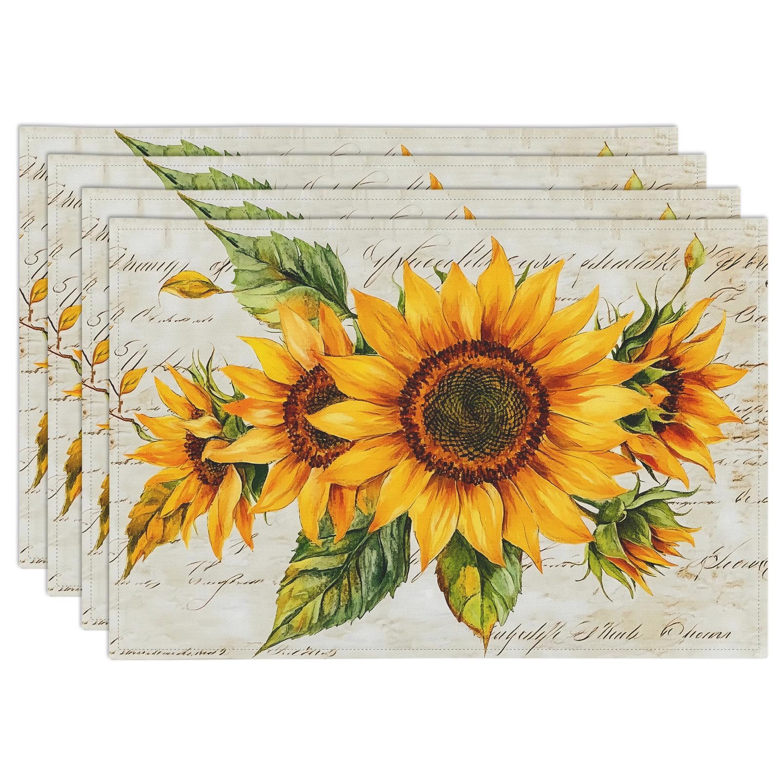 Spring Placemat Floral Spring Summer Placemats Set of 4 Watercolor Sunflower Placemats 12x18 Inch Holiday Table Mats for Party Kitchen Dining