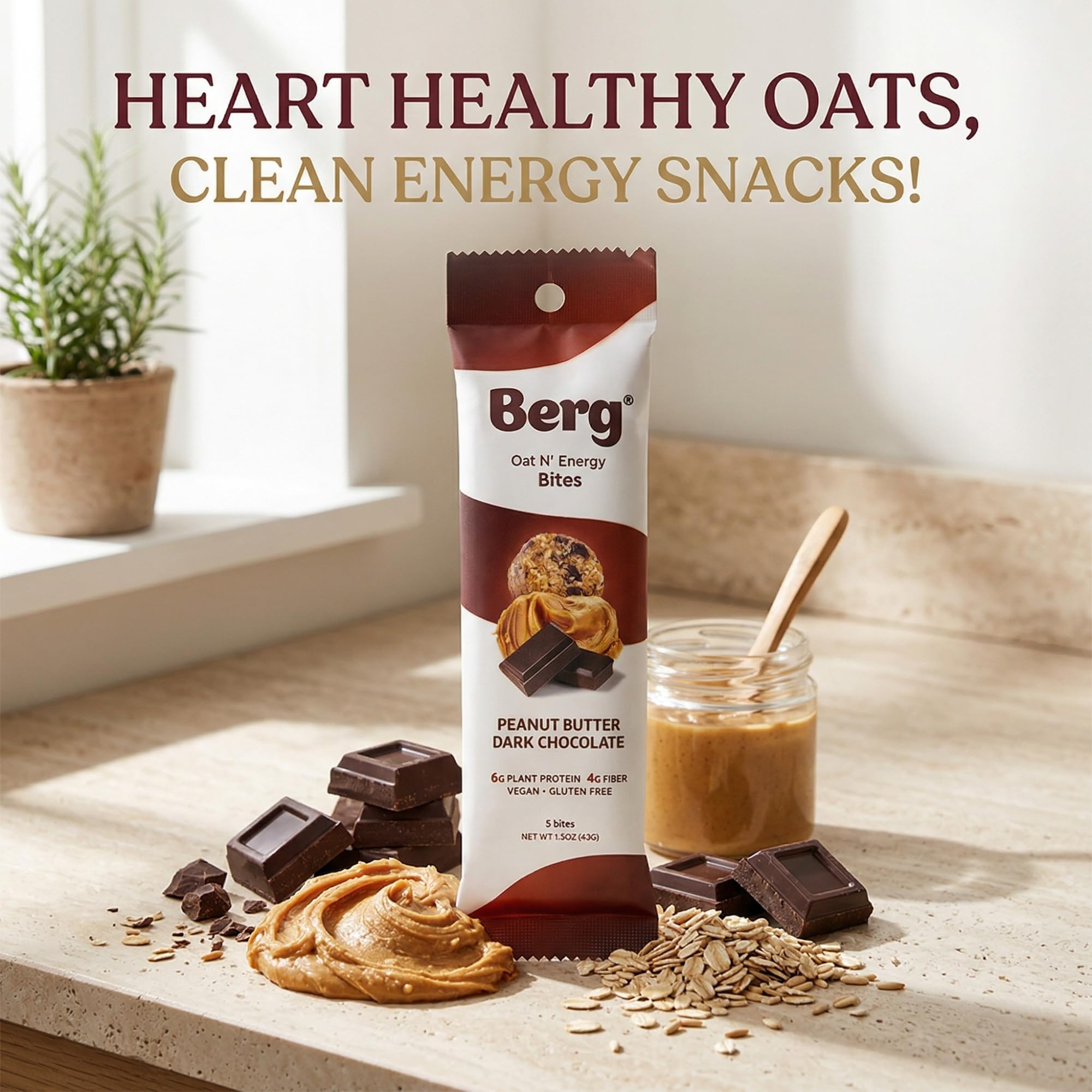 Berg Oat N' Energy Bites - Peanut Butter & Dark Chocolate - Non-GMO, Gluten Free, Dairy Free, Soy Free and Vegan - Clean Energy Snack - 1.5oz, (8 Pack) — Amazon image 3