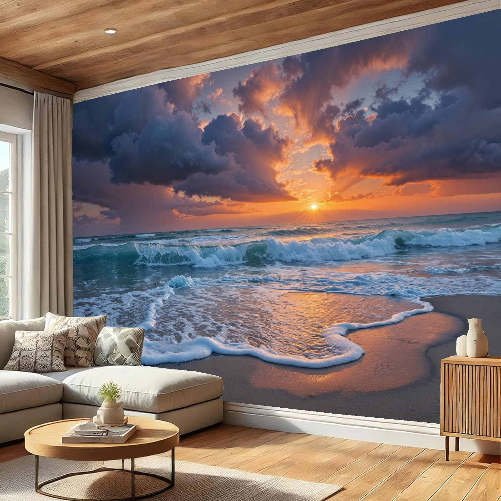 Papier peint panoramique 350x256 cm au design coucher de soleil océan