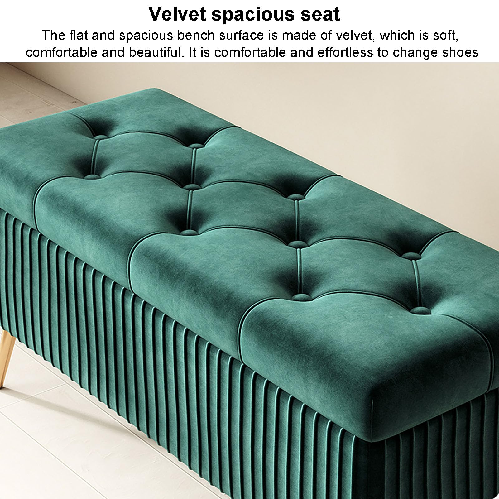 Banco otomano de almacenamiento de terciopelo con base dorada, moderno banco tapizado para dormitorio para sala de estar, reposapiés con tapa abatible, entrada y comedor