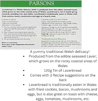 Laverbread-A Welsh Delicacy Bundle Containing Two 120g Packs of Parsons Brand Laverbread Seaweed Based Welsh Delicacy