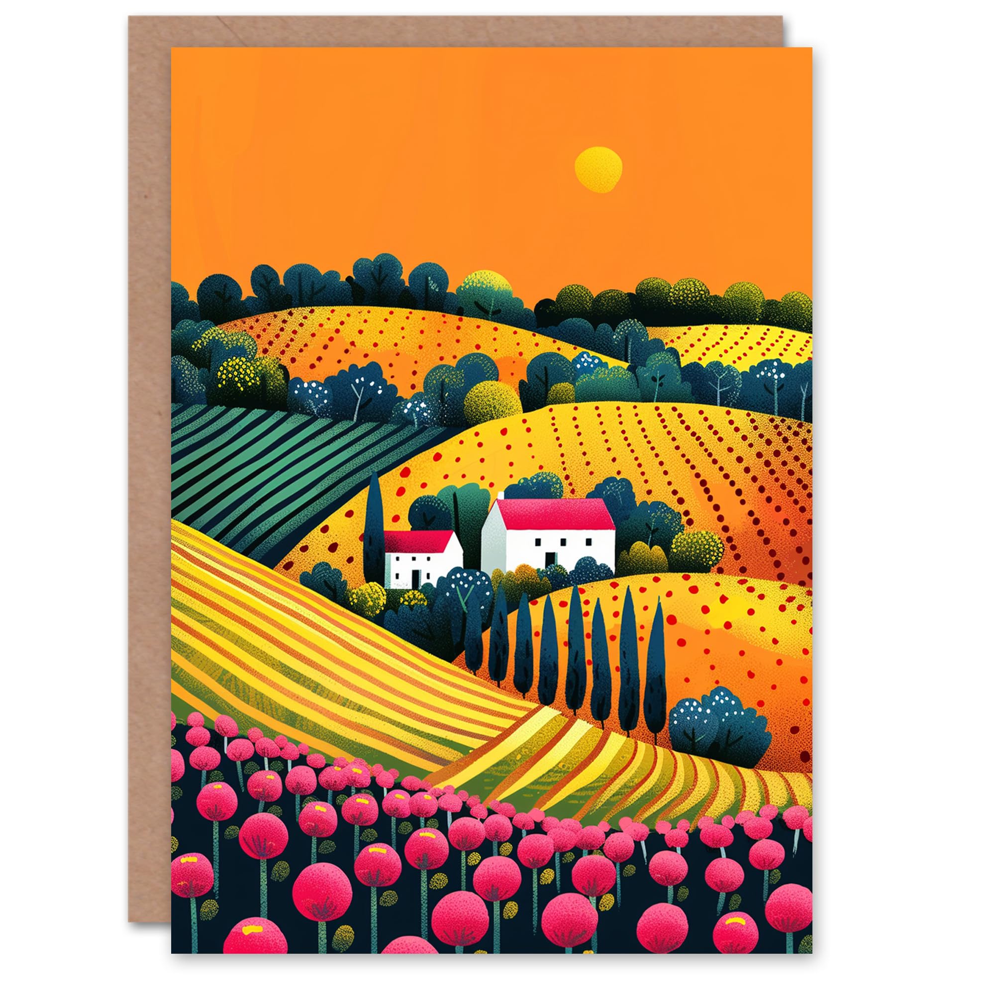 Artery8 Birthday Card Cute Countryside Farm House Fields Sunset For Her Gran Sister Niece Daughter Wife Woman Greeting Card