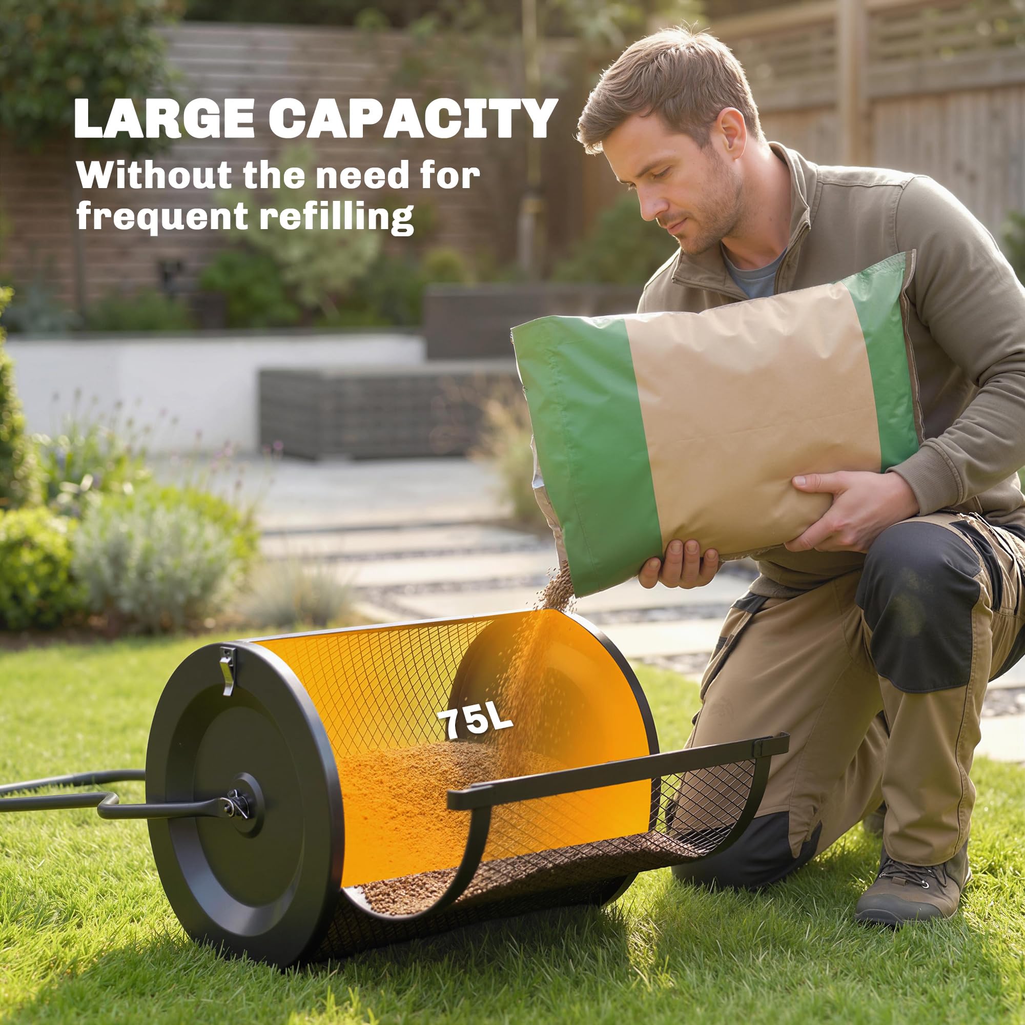 Outsunny Esparcidor de compost y turba 20" cesta malla metálica Negro | Mango en U desmontable de 34/80 cm, para siembra y esparcimiento de estiércol