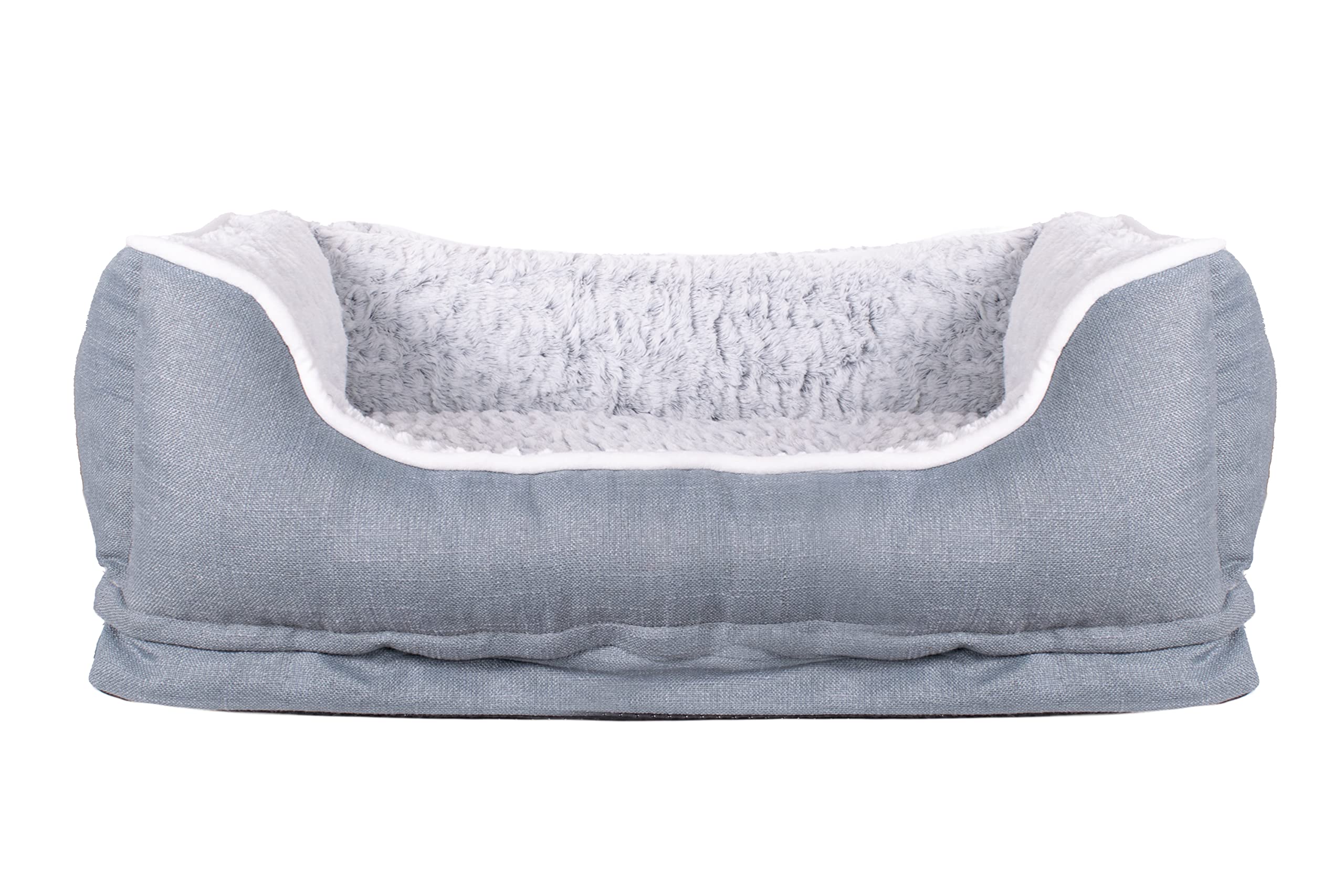 Pet Brands Medium Dog Bed, Faux Linen Washable Rectangle Dog Beds Anti-Anxiety Soft Fleece Inner Anti-Skid Luxury Pet Bedding | L64 x W50 x H22cm