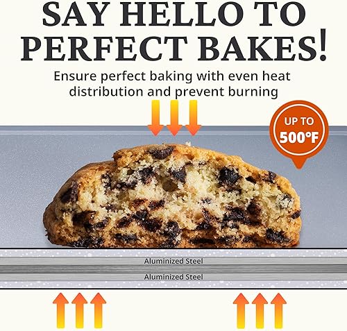 Miniatura 8 de BRONYPRO Juego de 3 bandejas antiadherentes de cerámica para hornear, bandejas para galletas naturales no tóxicas para hornear - libres de PFOA y