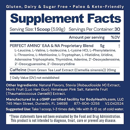 Miniatura 2 de BodyHealth PerfectAmino XP Mocha Boost (30 porciones), la mejor bebida de recuperación antes y después del entrenamiento, suplemento energético de 8