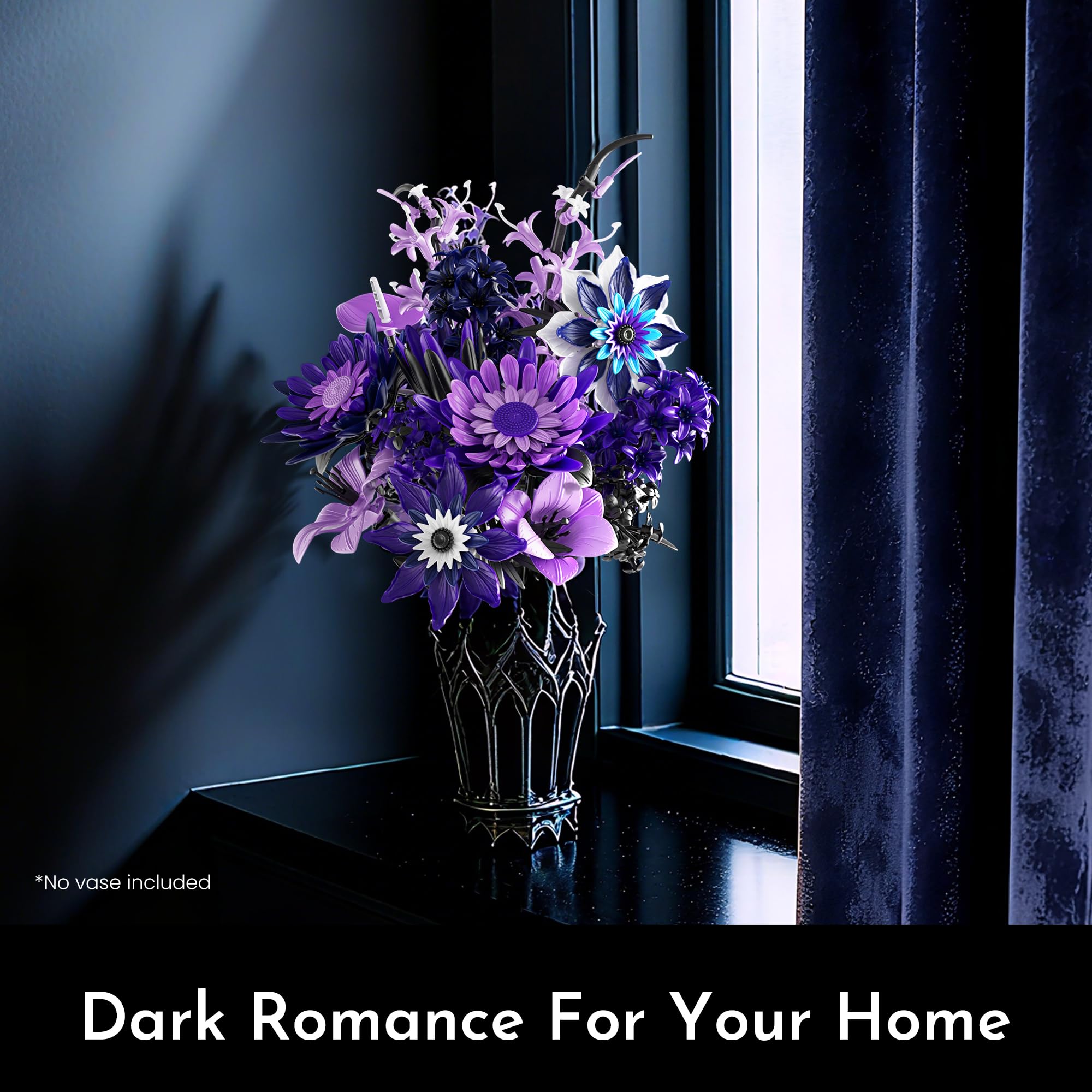 SOOLIO Mothers Day Dahlia Flower Bouquet Building Set for Adults,Gift for Mom Women Girlfriend Wife Gothic Botanical Collection - Buildable Purple Artificial Floral for Home or Office Decor (609 PCS)