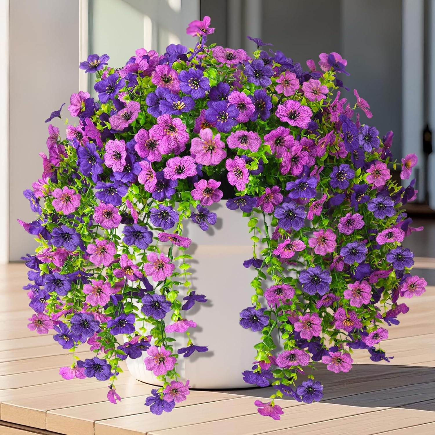 INQCMY 2Pcs Artificial Fake Hanging Flowers for Outdoors UV Resistant Artificial Plants for Spring Summer Decor Look Real Faux Flowers for Outside Home Planter Porch Patio Decor