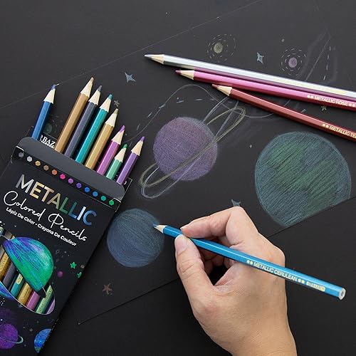 Miniatura 6 de BAZIC Products Lápices de colores metálicos, 12 tonos brillantes, juego de lápices preafilados para dibujar y colorear, suministros de arte