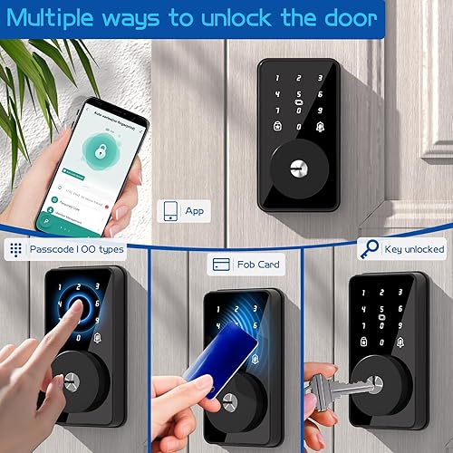 Miniatura 2 de Cerradura inteligente 4 en 1 para puerta de entrada sin llave, teclado de 6 dígitos, control Bluetooth y aplicación, bloqueo automático, fácil