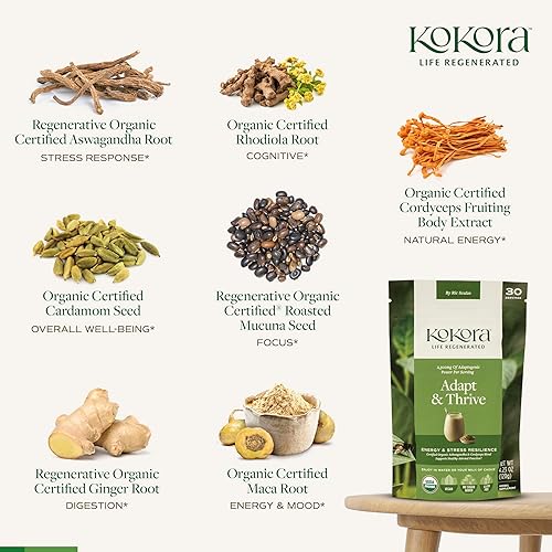 Miniatura 3 de Adapt & Thrive - Polvo orgánico de raíz de Ashwagandha - Cordyceps con Rhodiola y raíz de maca - Energiza y promueve una respuesta saludable al