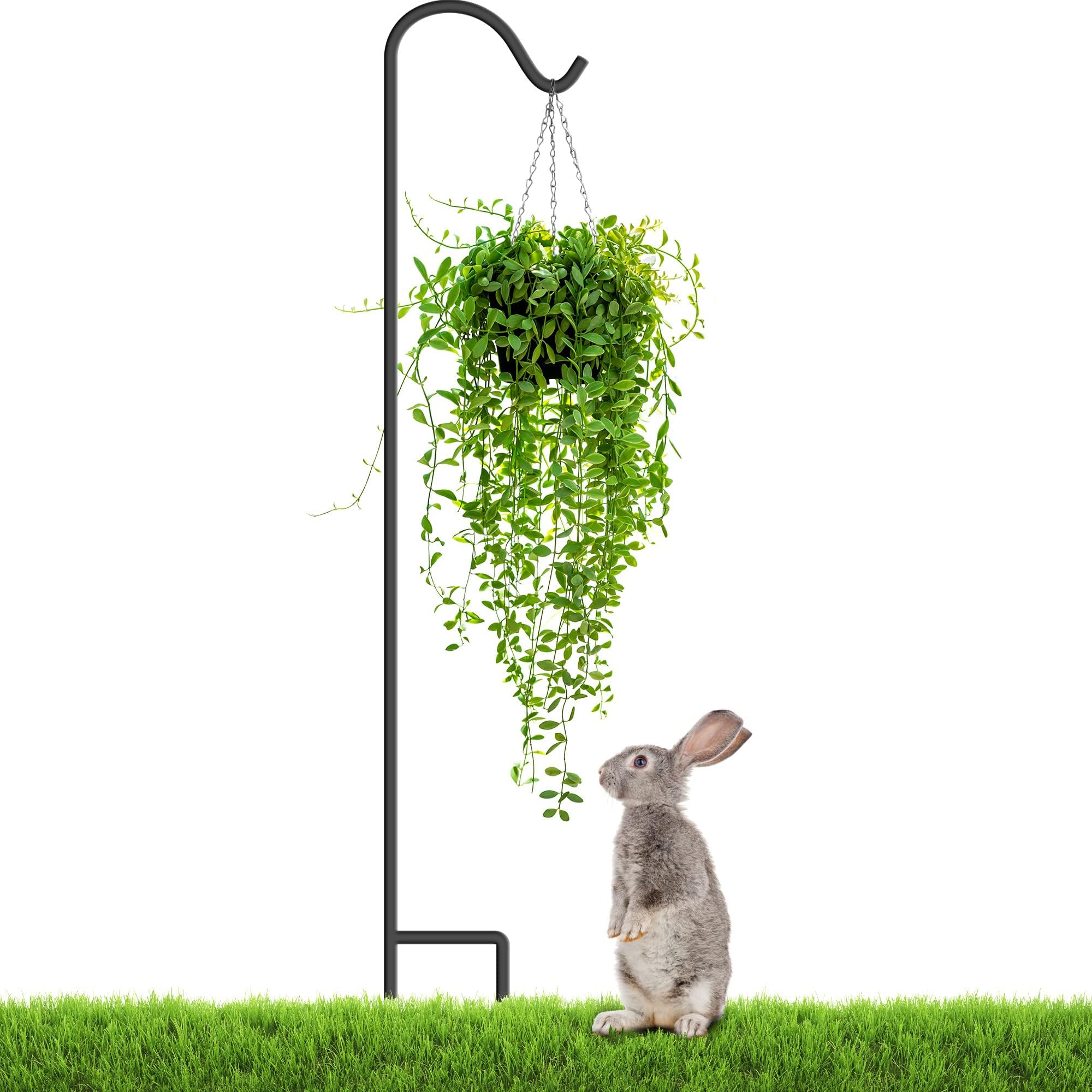 Bird Feeder Pole - 48" Heavy Duty Shepherds Hook for Bird Feeders for Outside, 2/5" Thick Bird Feeder Stand, Non Hallow Hanging Plant Stand & Bird Feeder Hanger - Black