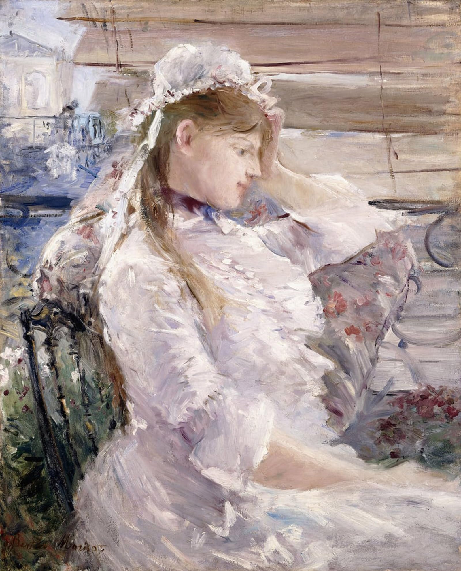 POSTERIIk Famous Modern Artwork Art Mural Behind the Blinds by Berthe Morisot Oil Paintings Pictures for Home Decor 60x90cm
