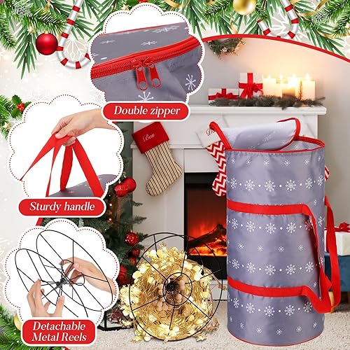 Miniatura 9 de Hosuly Bolsa de almacenamiento de luz de Navidad con 5 carretes de metal, bolsas de almacenamiento de luz de Navidad, contenedor de luz de Navidad,