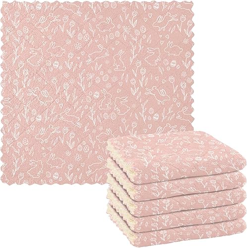 linqin Cute Easter Pattern Set of 6 Quick Dry Kitchen Towels and Dishcloths Sets Microfiber Print Quality Tea Towels for Kitchen Reusable for