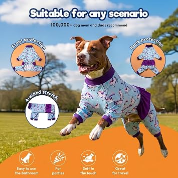 LovinPet Big Dog Onesie Pitbull, PJ's for Dogs, Magical Unicorn Rainbow Print, Lightweight Stretchy Knit Pullover Large Puppy Pajamas, Large Breed Dog Jammies, Pet PJ's, 2XL