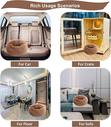 Miniatura 5 de Cama calmante para perros y gatos, cama redonda lavable para perros pequeños y medianos, 24 pulgadas de felpa de piel sintética esponjosa,