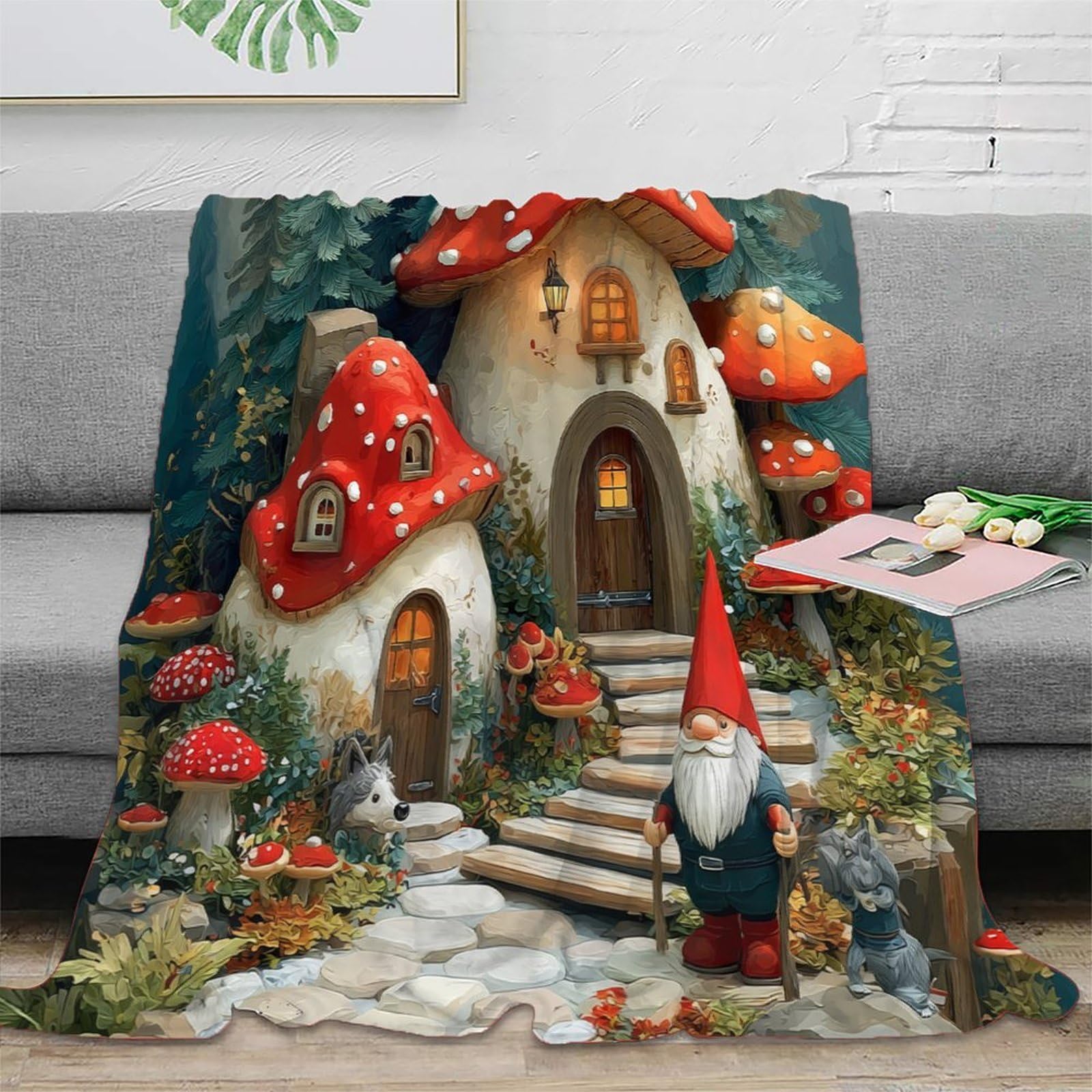Couverture microfibre 3D mushroom house plaid canape 150x200cm