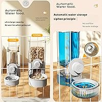 Vista 3 de GPY Juego de comedero automático para mascotas y dispensador de agua para colgar, alimentador automático para conejos y dispensador de agua para Azul