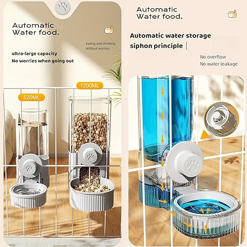 Miniatura 3 de GPY Juego de comedero automático para mascotas y dispensador de agua para colgar, alimentador automático para conejos y dispensador de agua para
