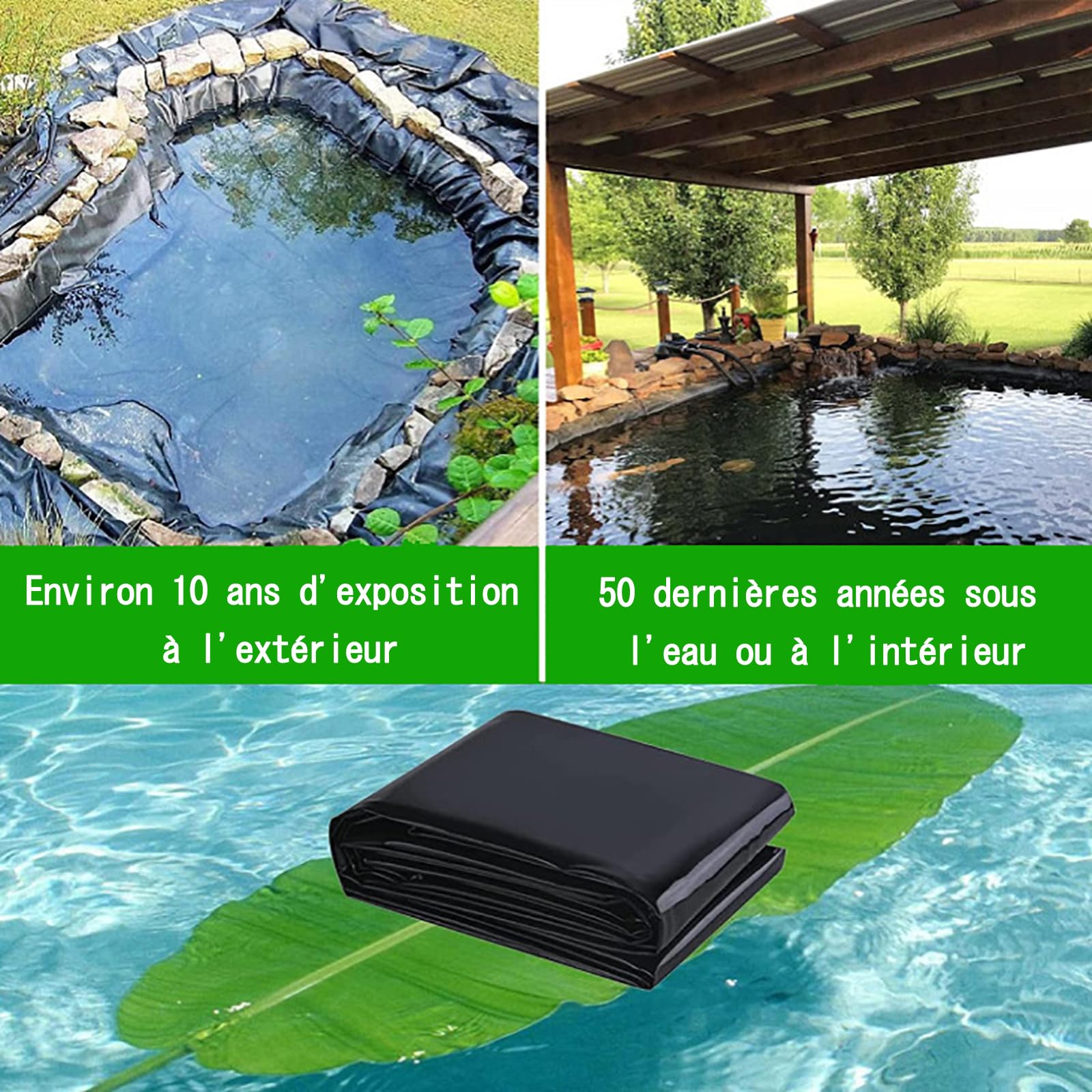 Forro negro reforzado para estanques, cubierta flexible e impermeable, 5 x 8 m, 8 x 10 m, 10 x 12 m, fácil de cortar, para estanques de jardín, acuarios, cascadas, duradero y versátil