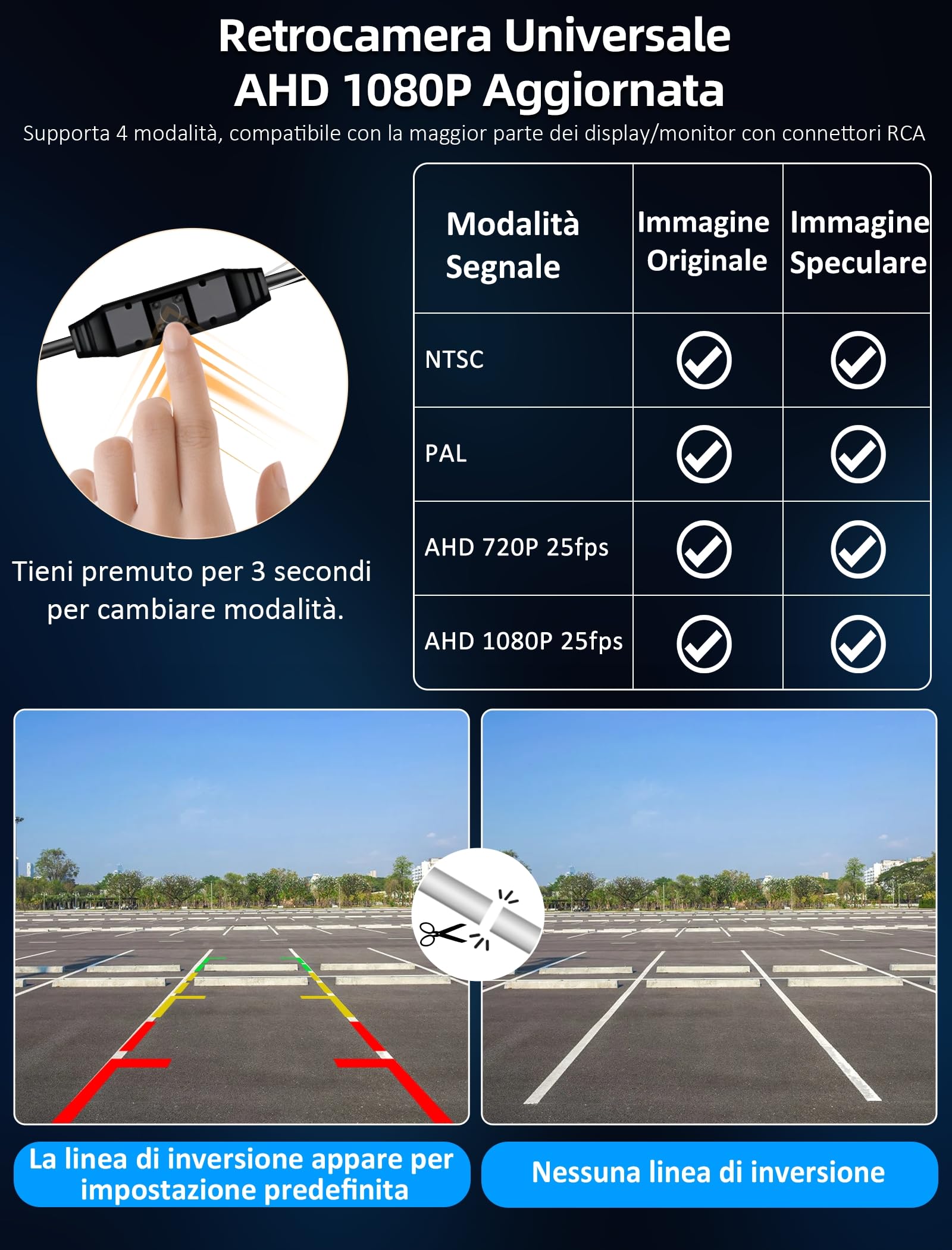 Telecamera di retromarcia AHD 1080P NTSC universale per retromarcia telecamera di retromarcia 160° grandangolare visione notturna HD IP68 impermeabile telecamera posteriore per SUV camper pickup Van