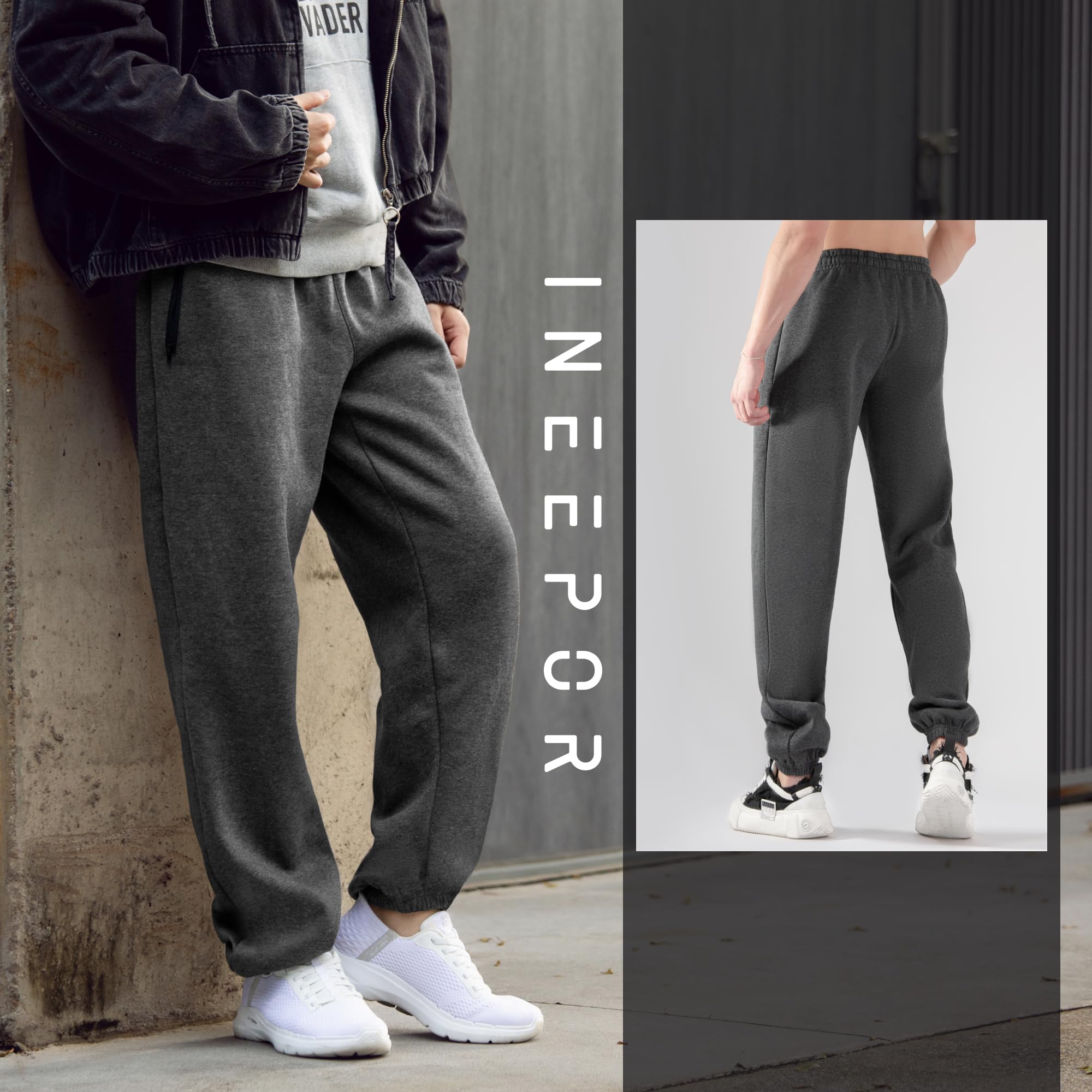 ineepor Jogginghose Herren Baumwolle Thermo Dicke Breite Jogginghosen Baggy Warme Fleece Gefütterte Weit Gym Sporthosen Winter Track Pants mit reißverschluss Taschen