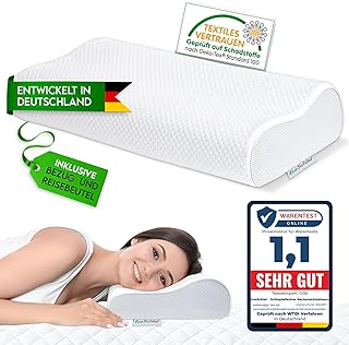 Orthopädisches Kissen Premium Nackenstützkissen – Zertifiziert – Seitenschläferkissen Nackenkissen aus Soft Memory Foam – Ergonomisches Kopfkissen Nackenschmerzen Antischnarchkissen (Weiß)