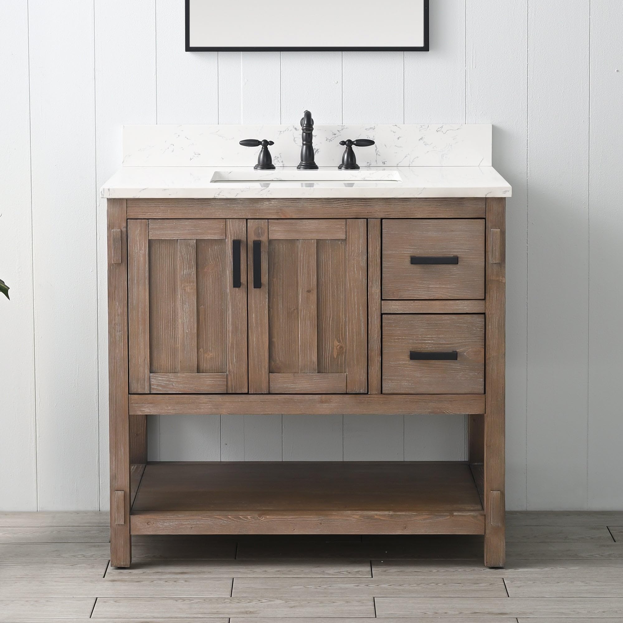 Harvey 36Inch (36") Rustic Modern Farmhouse Bathroom Vanity Brown Spruce