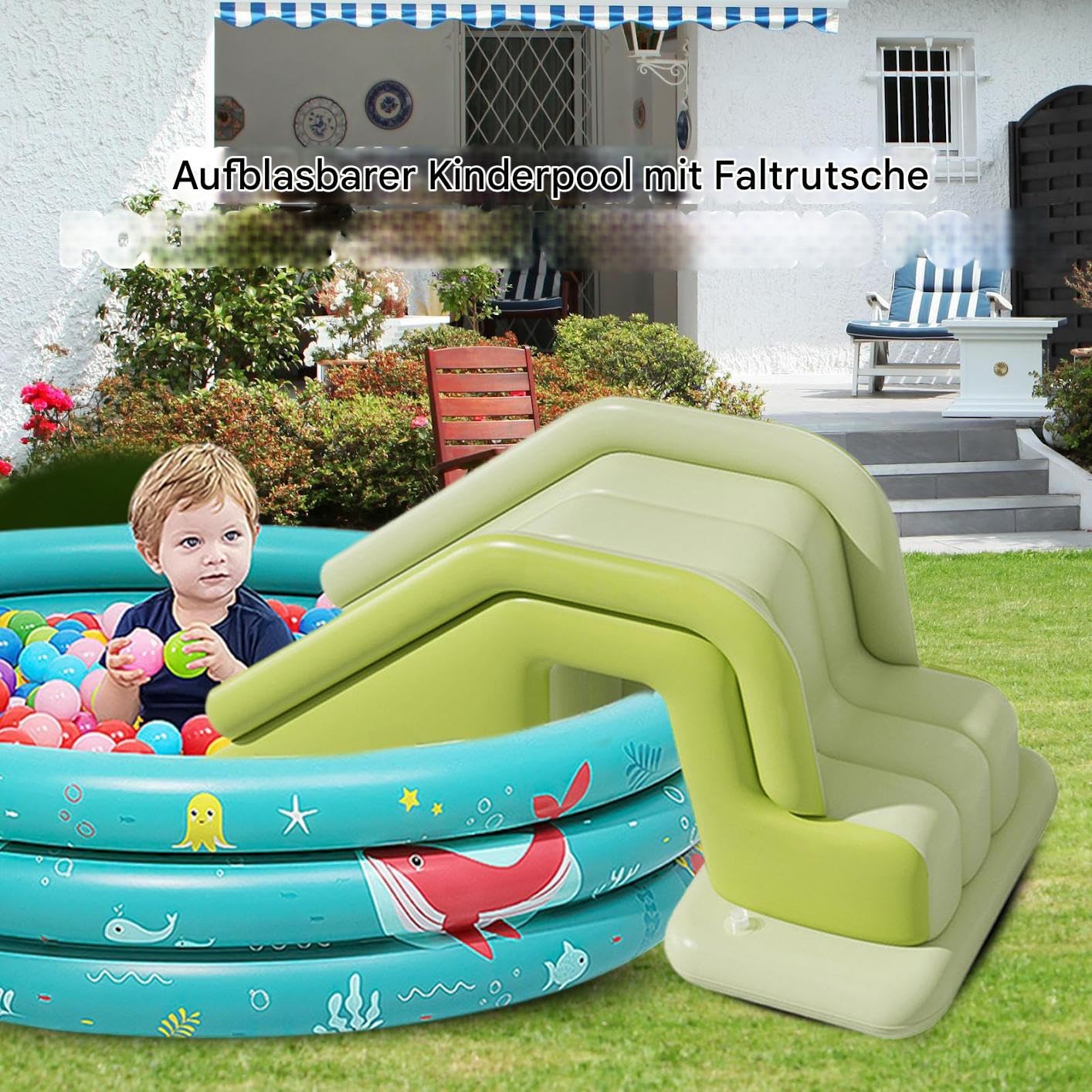 Blow Up Slide, składany suwak basenowy, 40 cm, Heavy Duty Non Slide, nadmuchiwana rampa rodzinna do rekreacji na świeżym powietrzu, parków wodnych, basenów mieszkalnych i zabawy na plaży