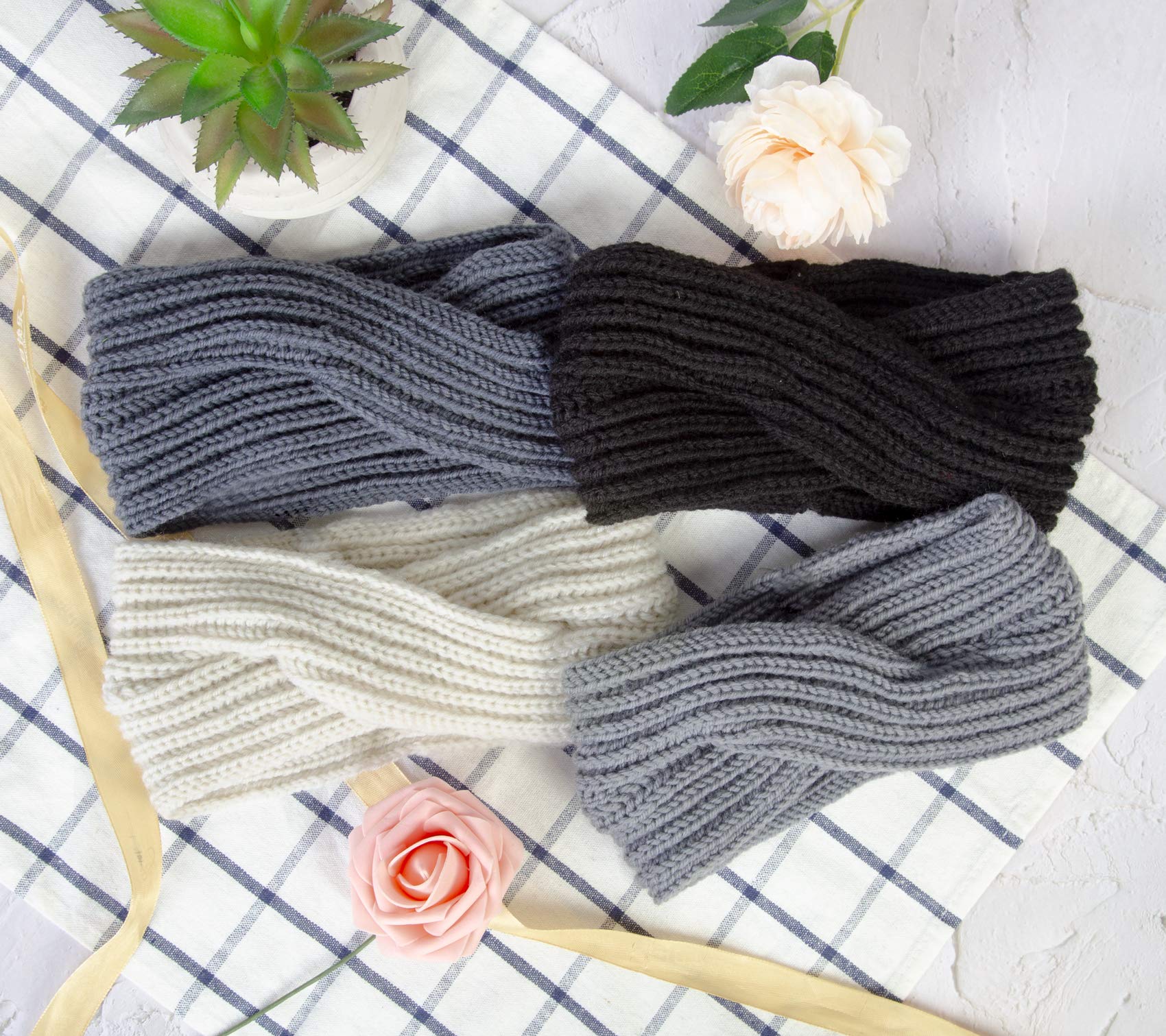 Bandeau Hiver Femme - Serre-Tête Tricoté Doublure Polaire - 2 Pièces