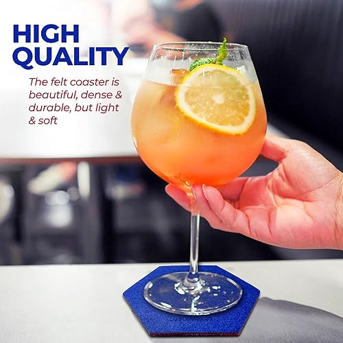 Miniatura 6 de AA Wonders - Posavasos de fieltro absorbente de alta calidad para bebidas, protege muebles, mesa, escritorio, 4 x 4 pulgadas (18 hexagonales, rojo