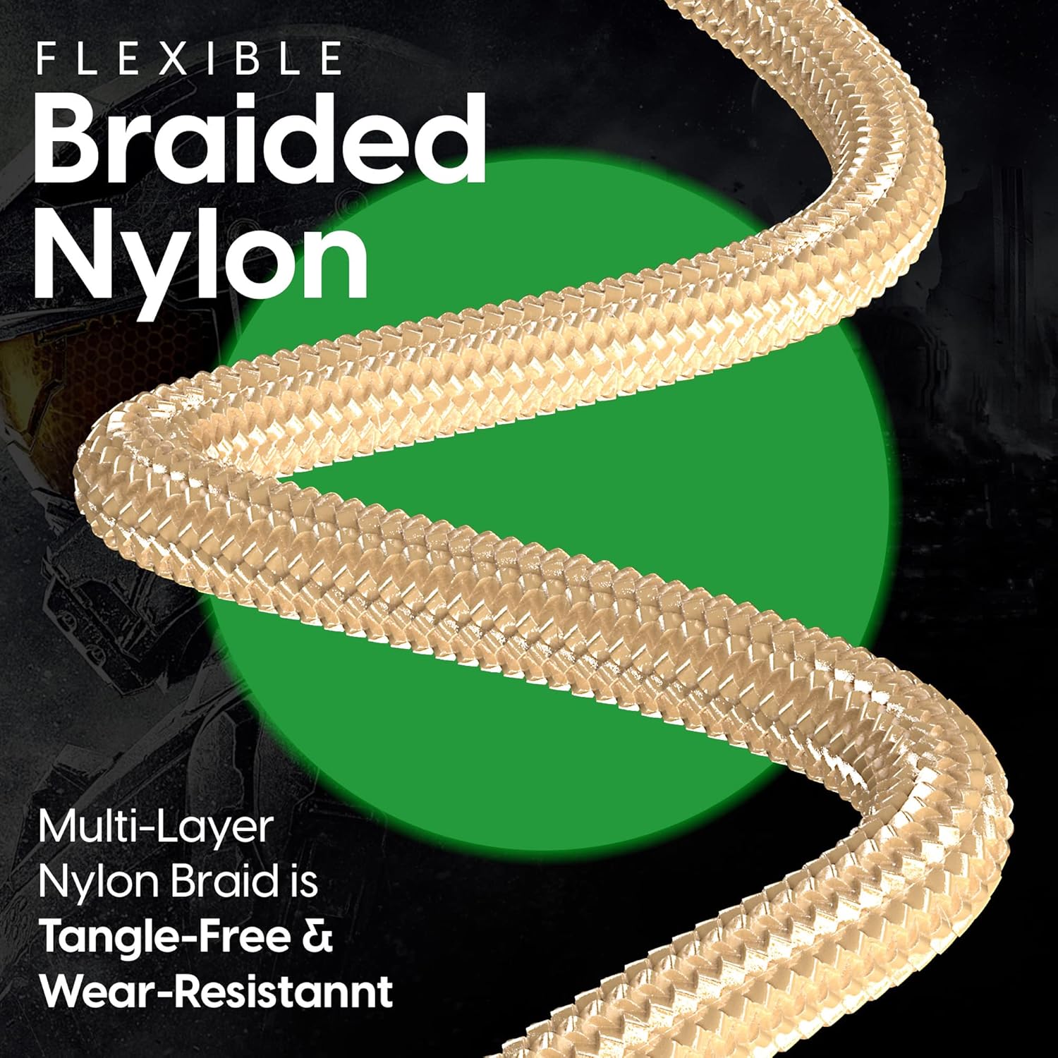 TALK WORKS Charger Cord Compatible with Xbox One Gaming Controllers - 6 ft Nylon Braided Micro USB Charging Cable, Heavy-Duty Fast Charge (Gold, Pack of 2) (14093)