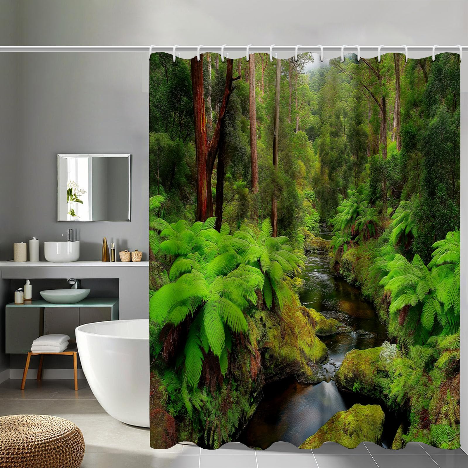 Rideau de douche forêt tropicale séchage rapide et imperméable en polyester