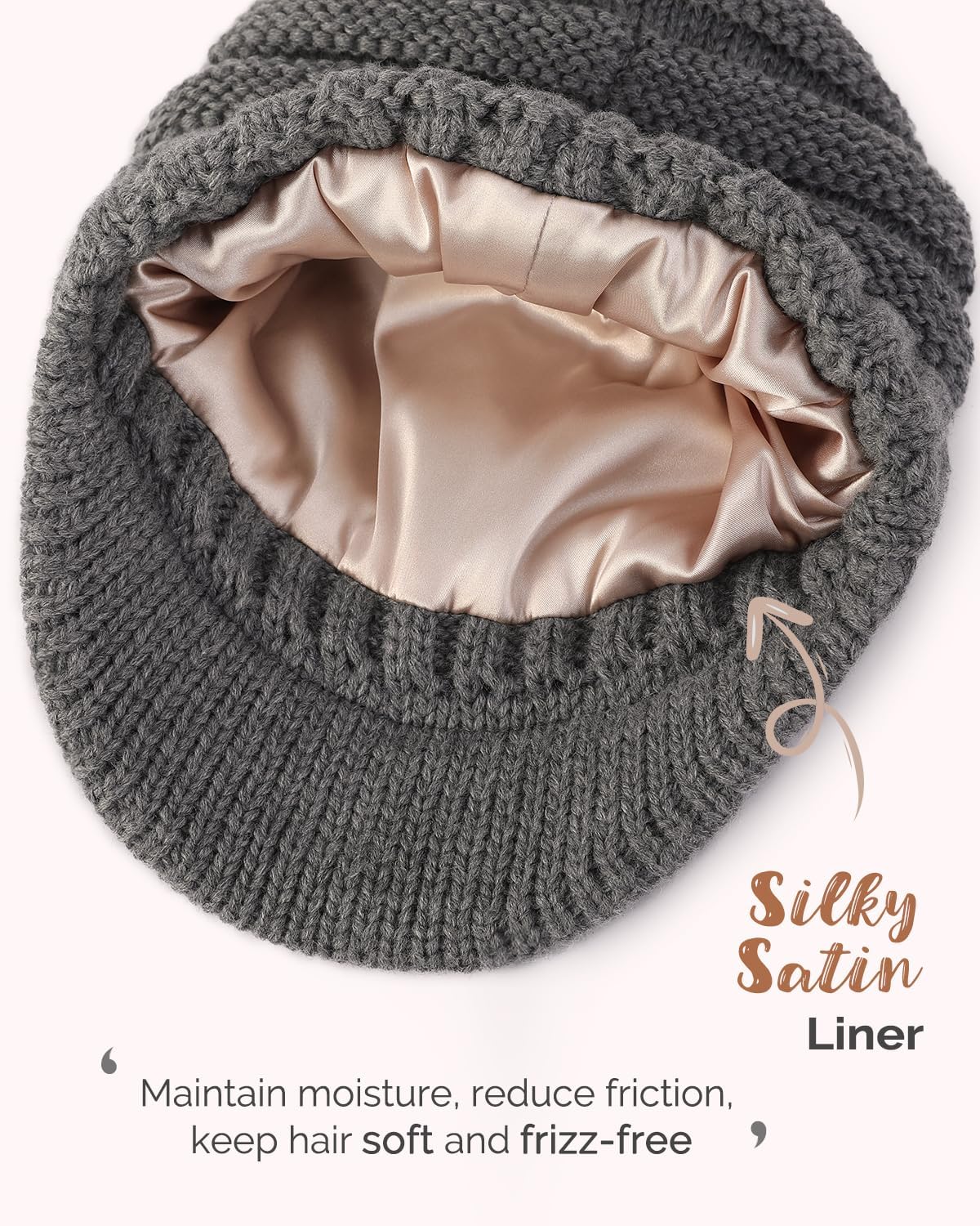 Hat Hut Beanie Hats for Women Men Satin Lined Winter Hats for Women Slouchy Beanies Satin Lined Beanie with Brim Visor - Image 3