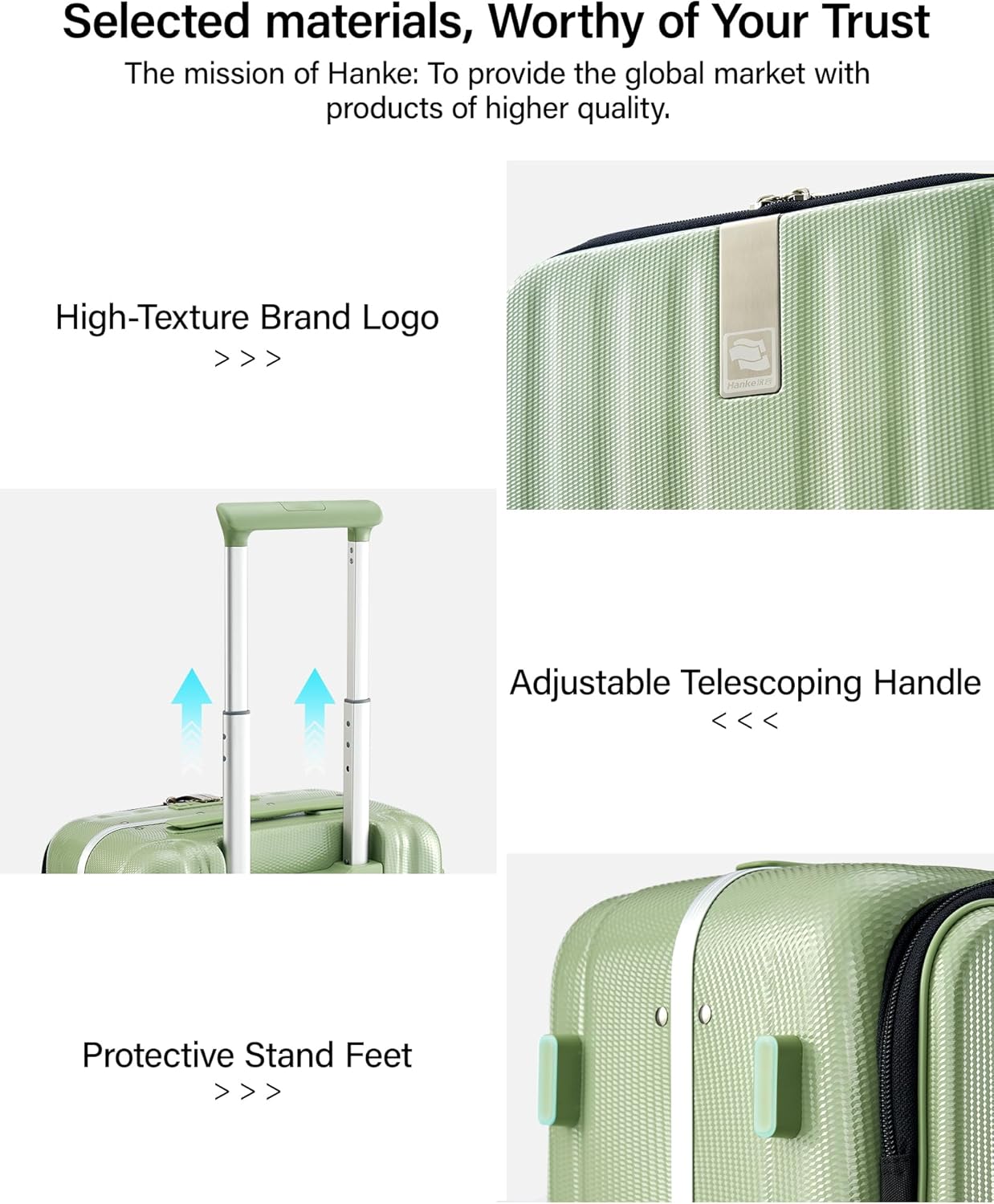 Hanke 24 Inch Checked Luggage PC Hard Shell luggage Top Opening Aluminum Frame Travel Luggage Suitcases with Wheels for Woman Men.(Bamboo Green) - Image 9