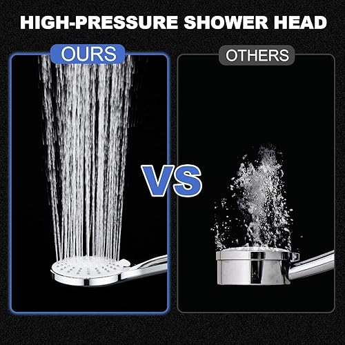 Miniatura 3 de Ducha de mano de alta presión potente 5 modos de pulverización ahorro de agua ángulos ajustables 6.6 pies manguera de acero inoxidable cabezal de