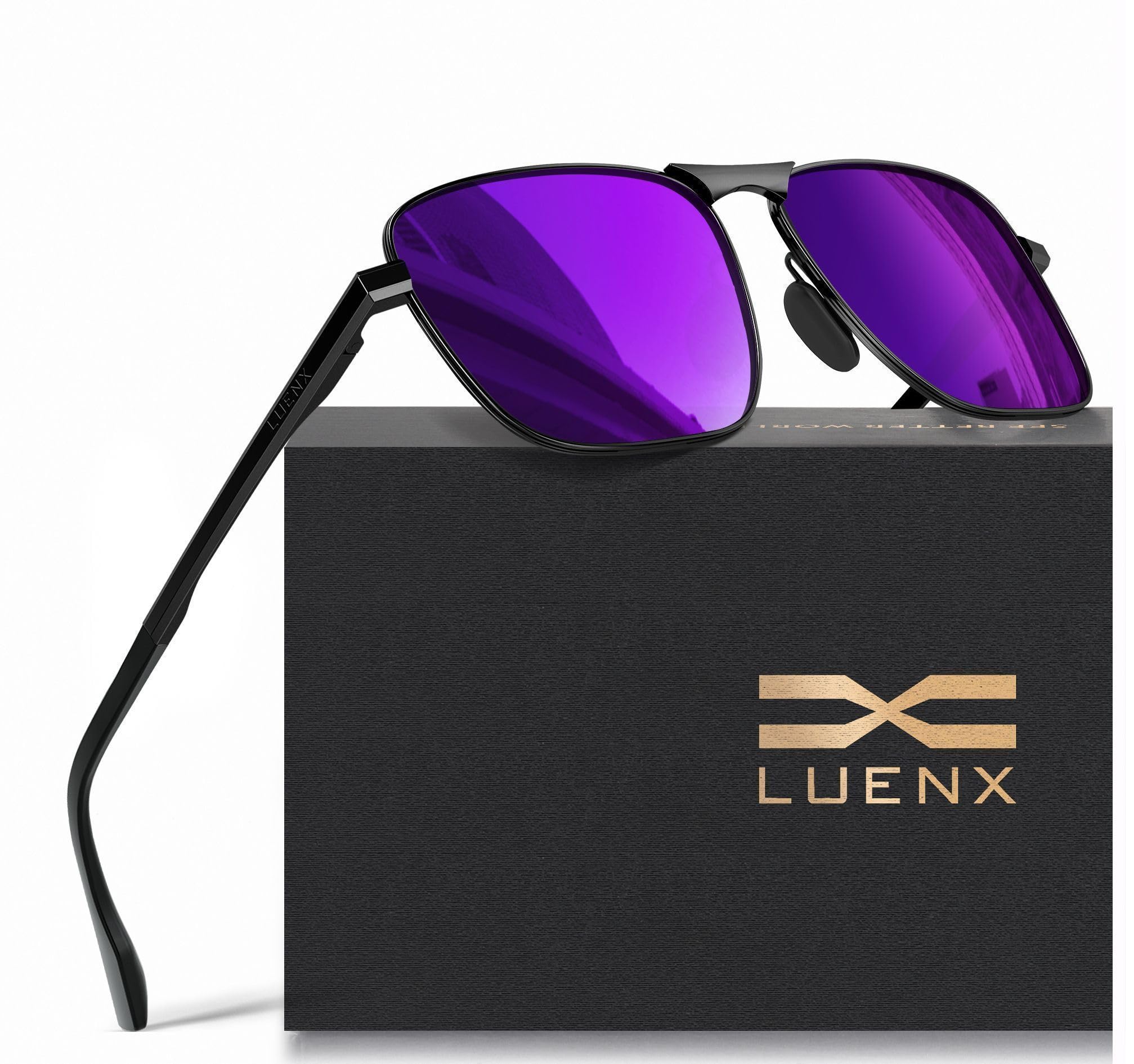 LUENX Rectangular Polarized Aviator Sunglasses for Men Retro Pilot Shades Driving UV400 Protection